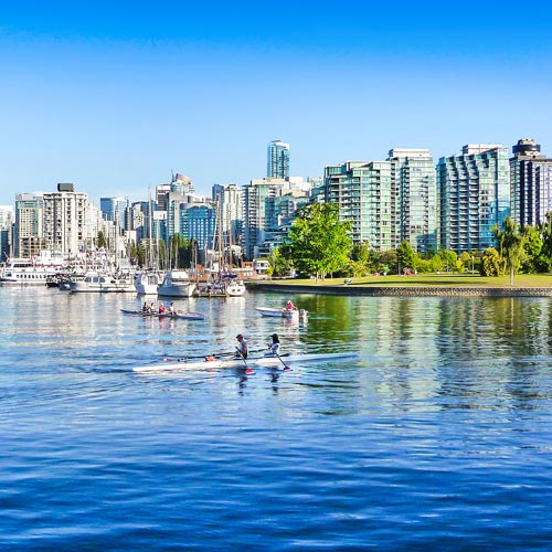 View of a lake and buildings in Vancouver
