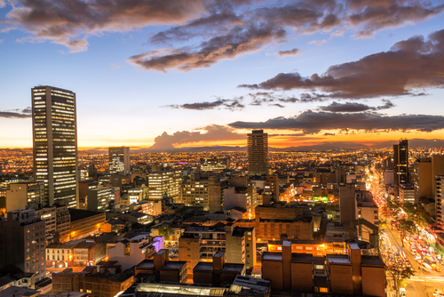 View of downtown Bogota, Colombia at dusk